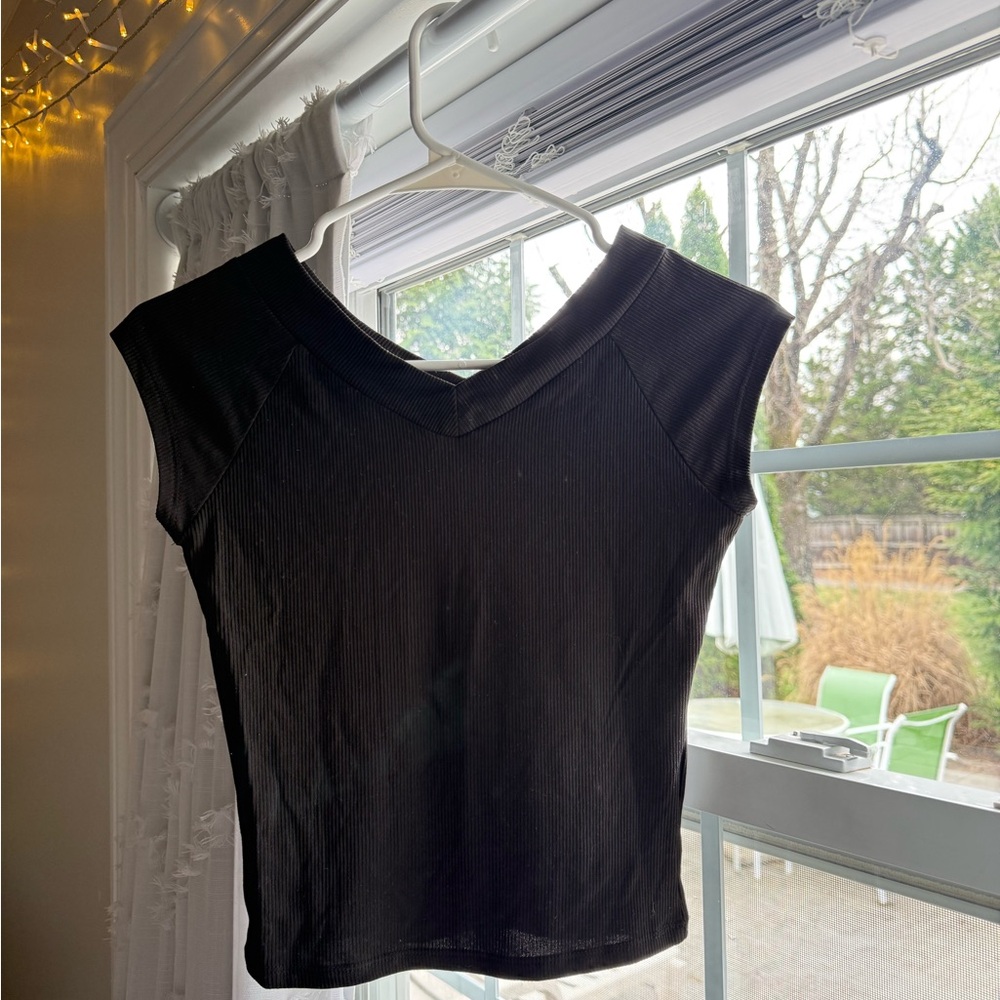 Garage Black V-Neck Ribbed Crop Top